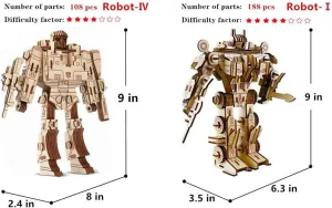 Robot Puzzles 3D Wooden Building Blocks Model Self-Assembly Craft Kit DIY Brain Teaser Toys Best Gifts for Women & Men(Robot)