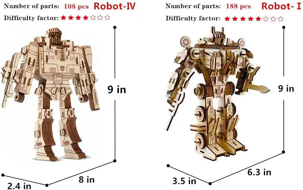 Robot Puzzles 3D Wooden Building Blocks Model Self-Assembly Craft Kit DIY Brain Teaser Toys Best Gifts for Women & Men(Robot)
