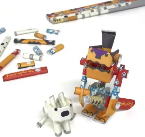 Rokusuke & Hachi Samurai & His Dog - Japanese 3D Paper Puzzle DIY Robot kit for Kids and Origami Kit for Adults