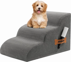 Romrol Dog Stairs Ramp for Beds Couches, Extra Wide Pet Steps with Durable Non-Slip Waterproof Fabric Cover, Dog Slope Stairs for Small Dogs and Cats or Pets Friendly, 3-Tiers, 13 Inch, Grey