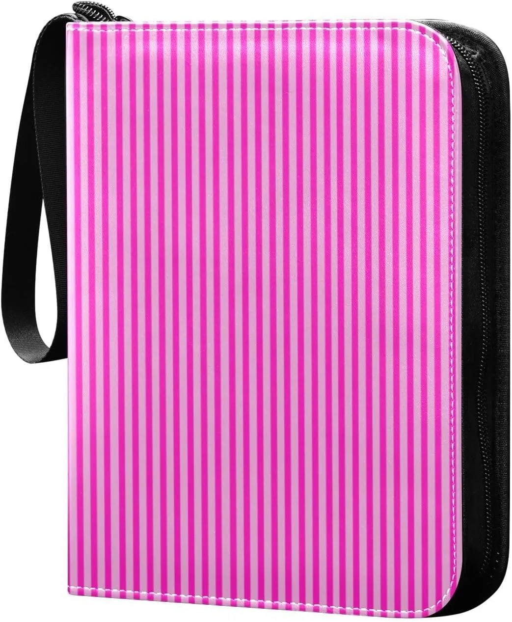 Rose Red Pink Stripes Card Binder 4 Pocket Trading Card Album Fits 400 Sports/Game Cards, PU Cover 3 Ring Card Collection with 50 Removable Sleeves