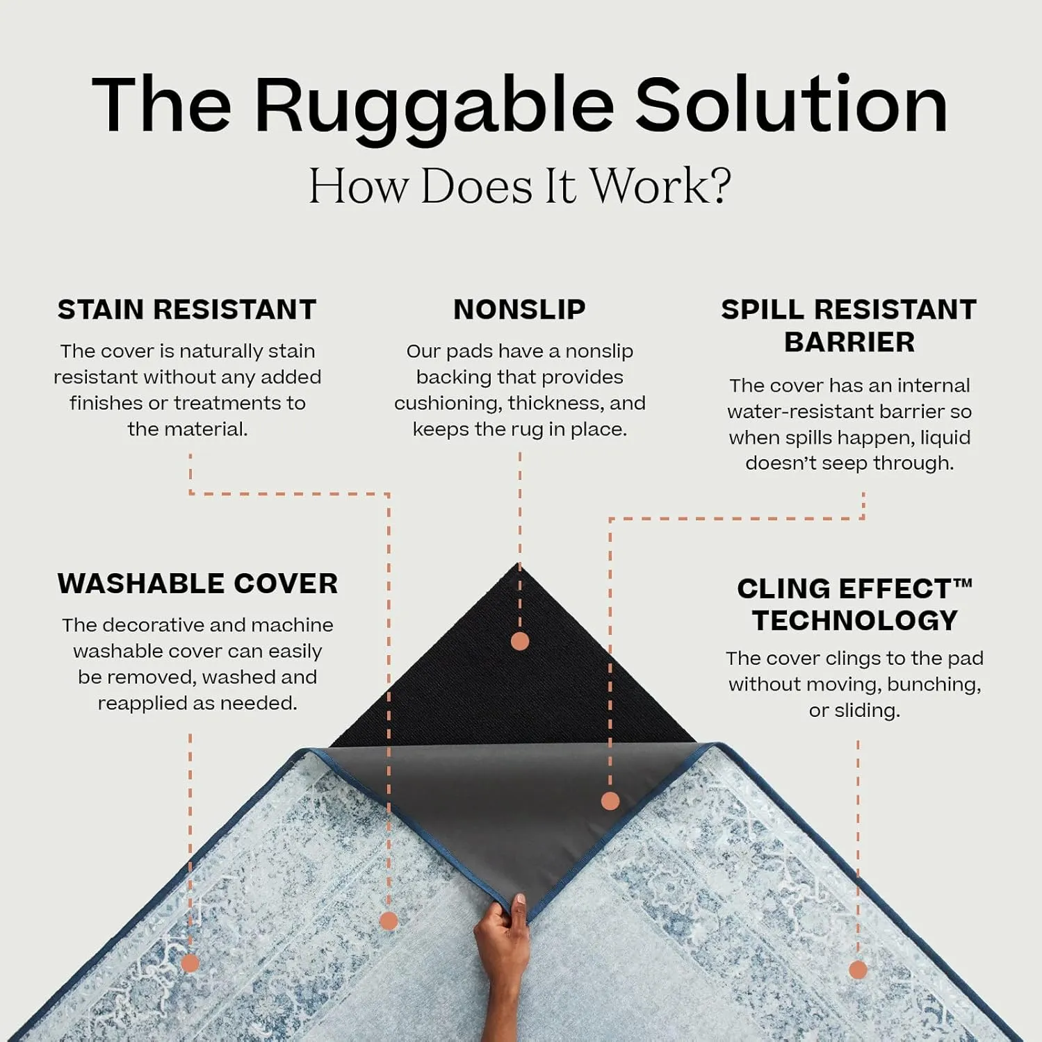 Ruggable Washable 2x10 Runner Rug, Kamran Blue Quartz, Premium Vintage Rugs for Hallway, Kitchen, Entryway, Living Room, Bedroom, Office with Gripper Non Slip Pad