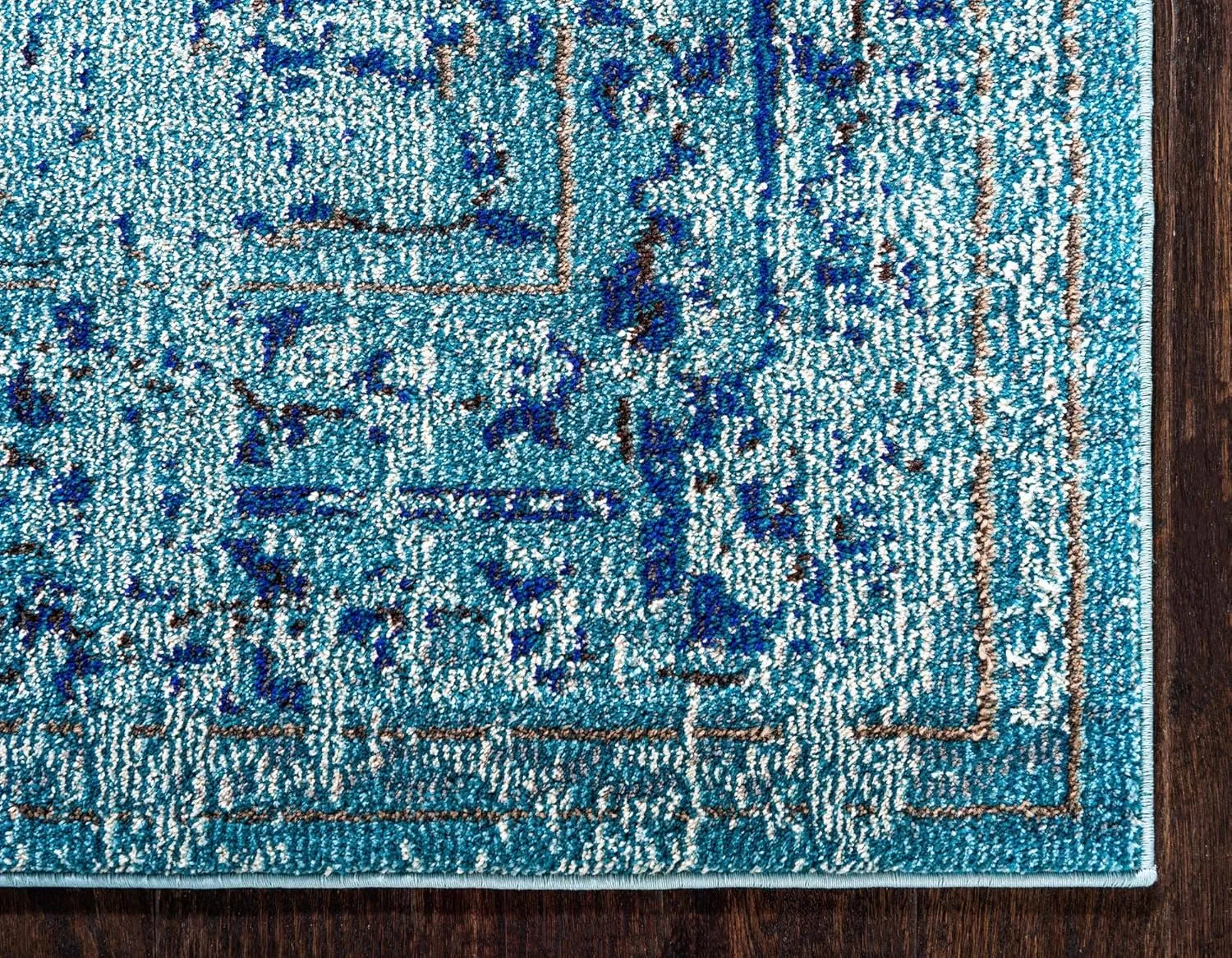 Rugs.com Fleur Collection Rug – 10 Ft Runner Light Blue Medium-Pile Rug Perfect for Hallways, Entryways