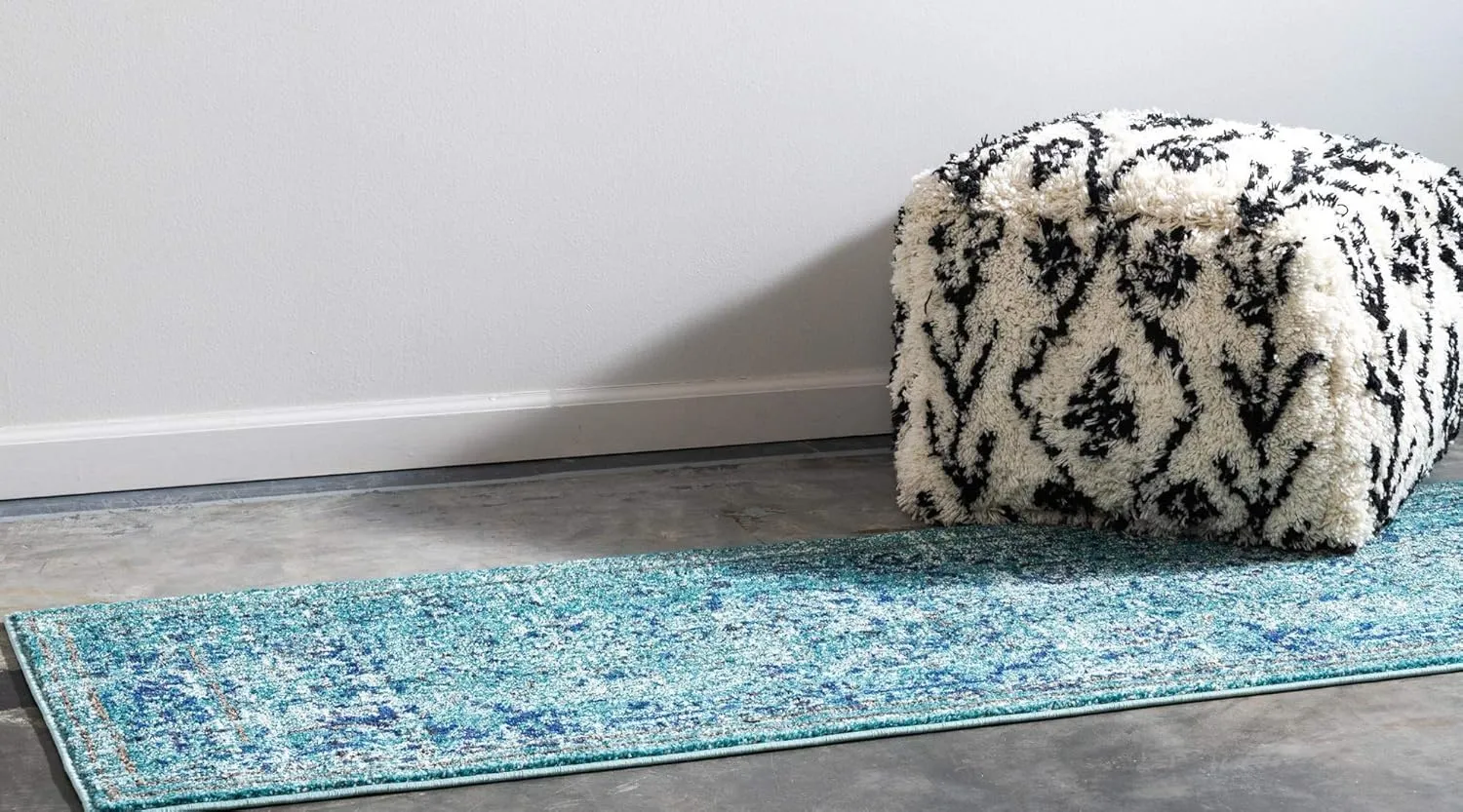 Rugs.com Fleur Collection Rug – 10 Ft Runner Light Blue Medium-Pile Rug Perfect for Hallways, Entryways