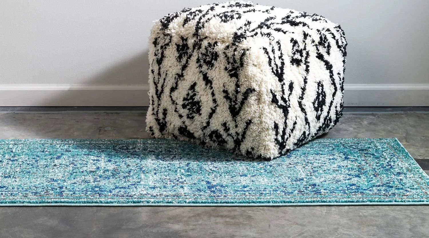 Rugs.com Fleur Collection Rug – 10 Ft Runner Light Blue Medium-Pile Rug Perfect for Hallways, Entryways