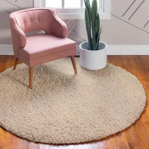 Rugs.com Zermatt Shag Collection Rug – 2' Round Linen Shag Rug Perfect for Kitchens, Dining Rooms