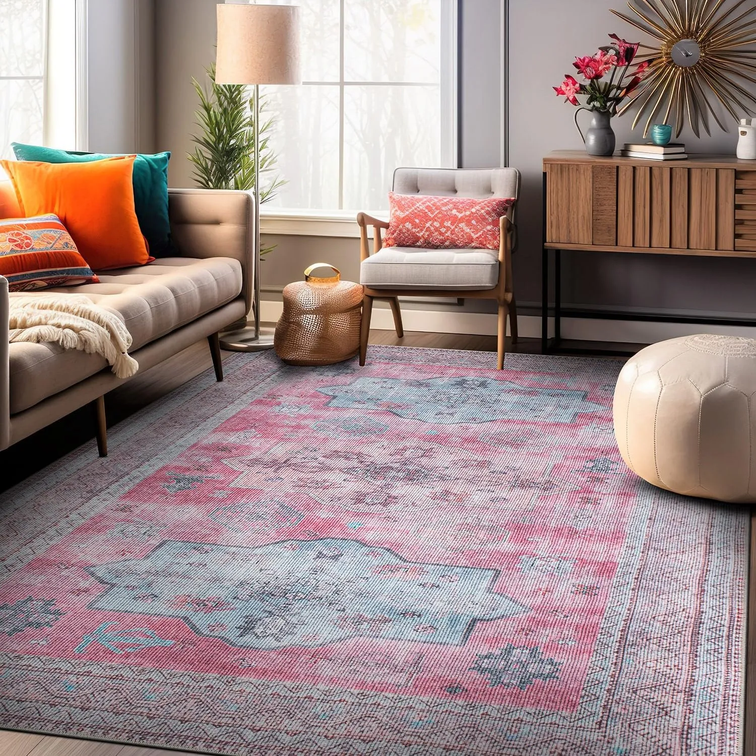 Rugshop Distressed Transitional Bohemian Stain Resistant Flat Weave Eco Friendly Premium Recycled Machine Washable Area Rug 3'3"x5' Multi