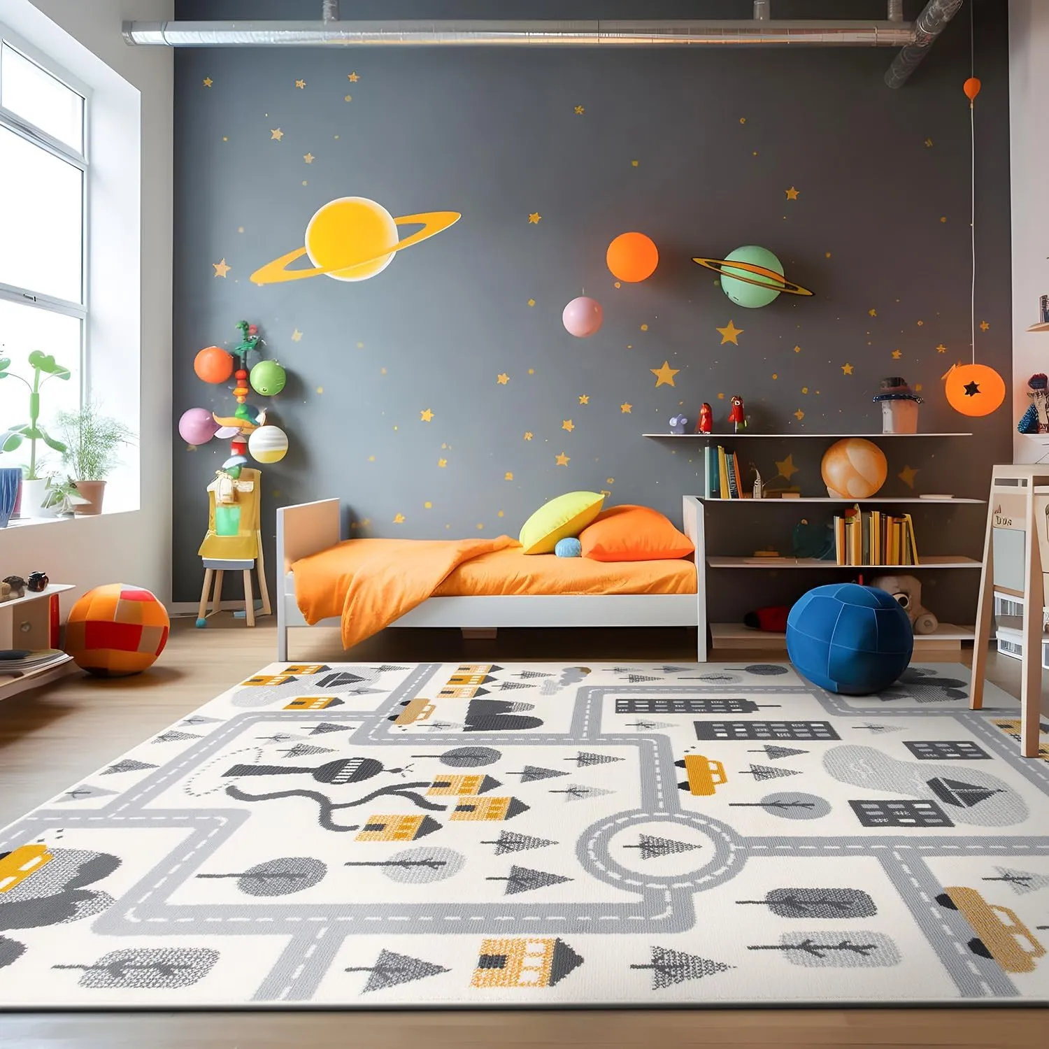 Rugshop Kids Play Road Rug for Playroom,Kidsoom,Nursery Room Interactive Cityscape for Cars and Toys Indoor Soft Area Rug 8' x 10' Cream