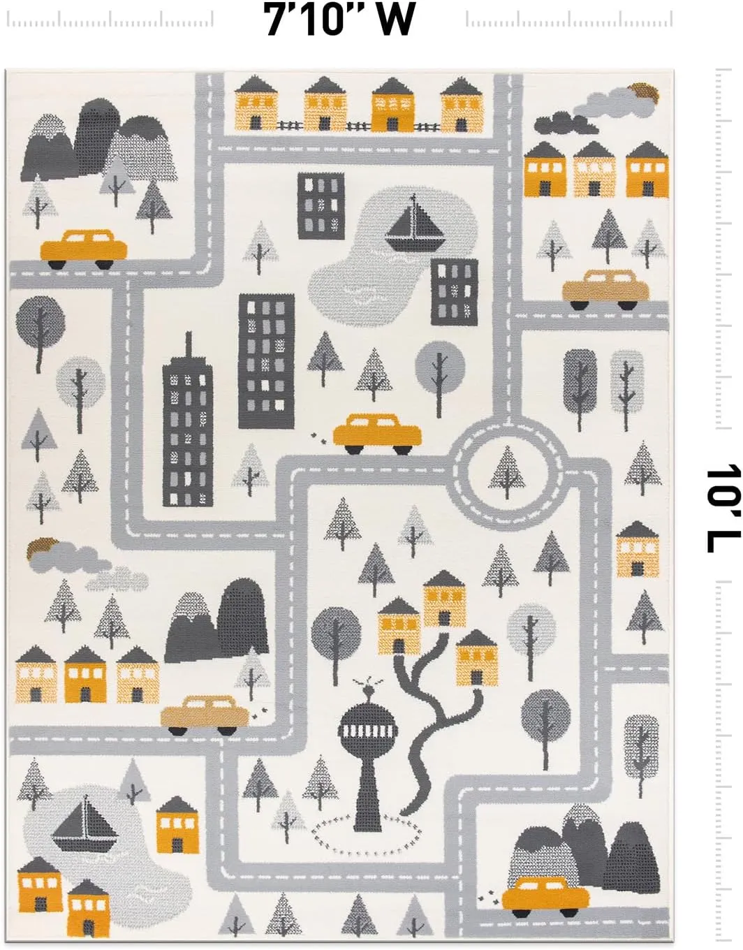 Rugshop Kids Play Road Rug for Playroom,Kidsoom,Nursery Room Interactive Cityscape for Cars and Toys Indoor Soft Area Rug 8' x 10' Cream
