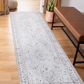 Rugshop Transitional Medallion Stain Resistant Flat Weave Eco Friendly Premium Recycled Machine Washable Runner Rug 2'6"x10' Gray