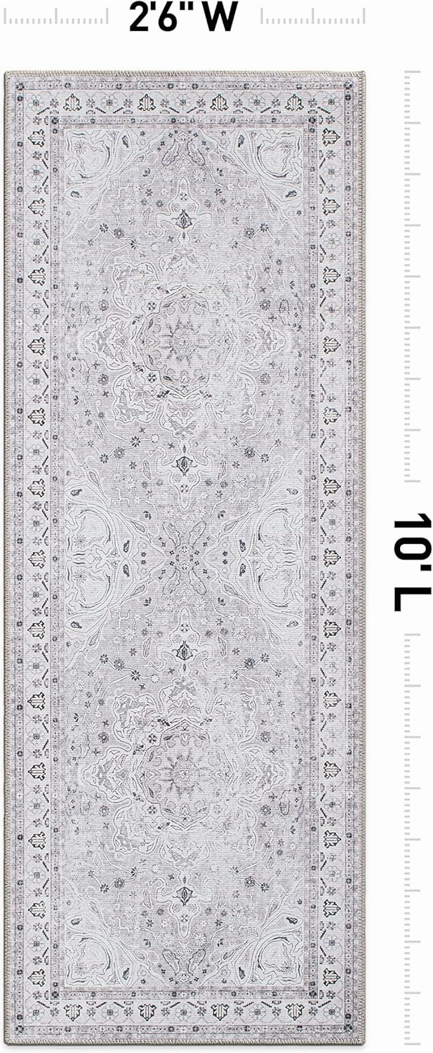 Rugshop Transitional Medallion Stain Resistant Flat Weave Eco Friendly Premium Recycled Machine Washable Runner Rug 2'6"x10' Gray