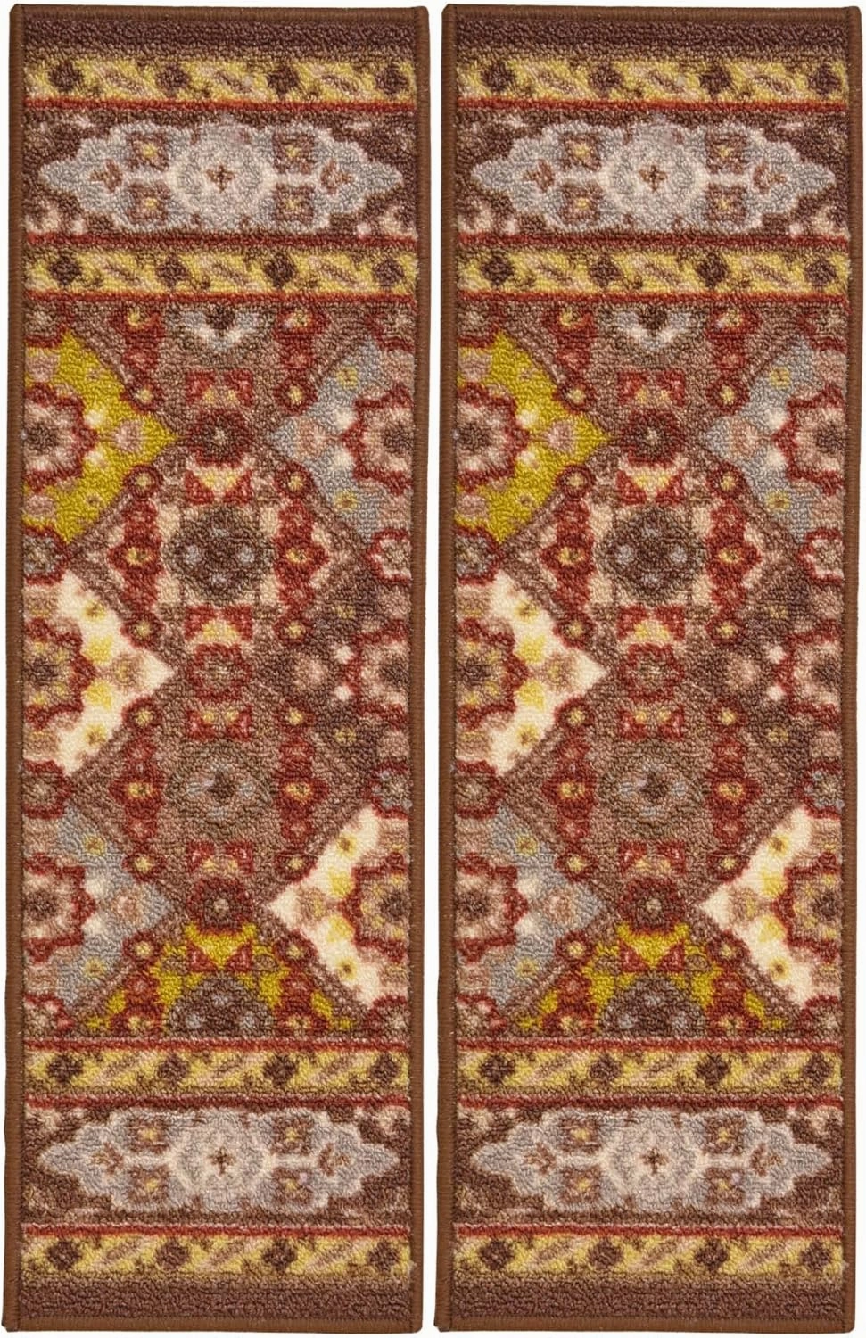 RugStylesOnline Stair Treads Skid Slip Resistant Backing Indoor Carpet Stair Treads Bakhtiari Persian Oriental Design Stair Tread 8 ½ inch x 26 ¼ inch (Set of 2, Taupe Multi Color)