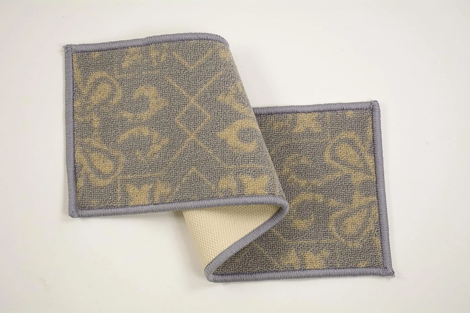 RugStylesOnline Stair Treads Skid Slip Resistant Backing Indoor Carpet Stair Treads Floral Abstract Design 8 ½ inch x 26 inch (1 Piece, Grey Beige)