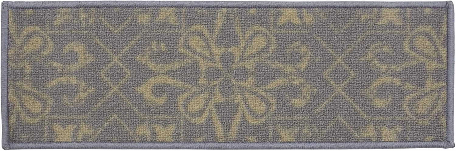 RugStylesOnline Stair Treads Skid Slip Resistant Backing Indoor Carpet Stair Treads Floral Abstract Design 8 ½ inch x 26 inch (1 Piece, Grey Beige)