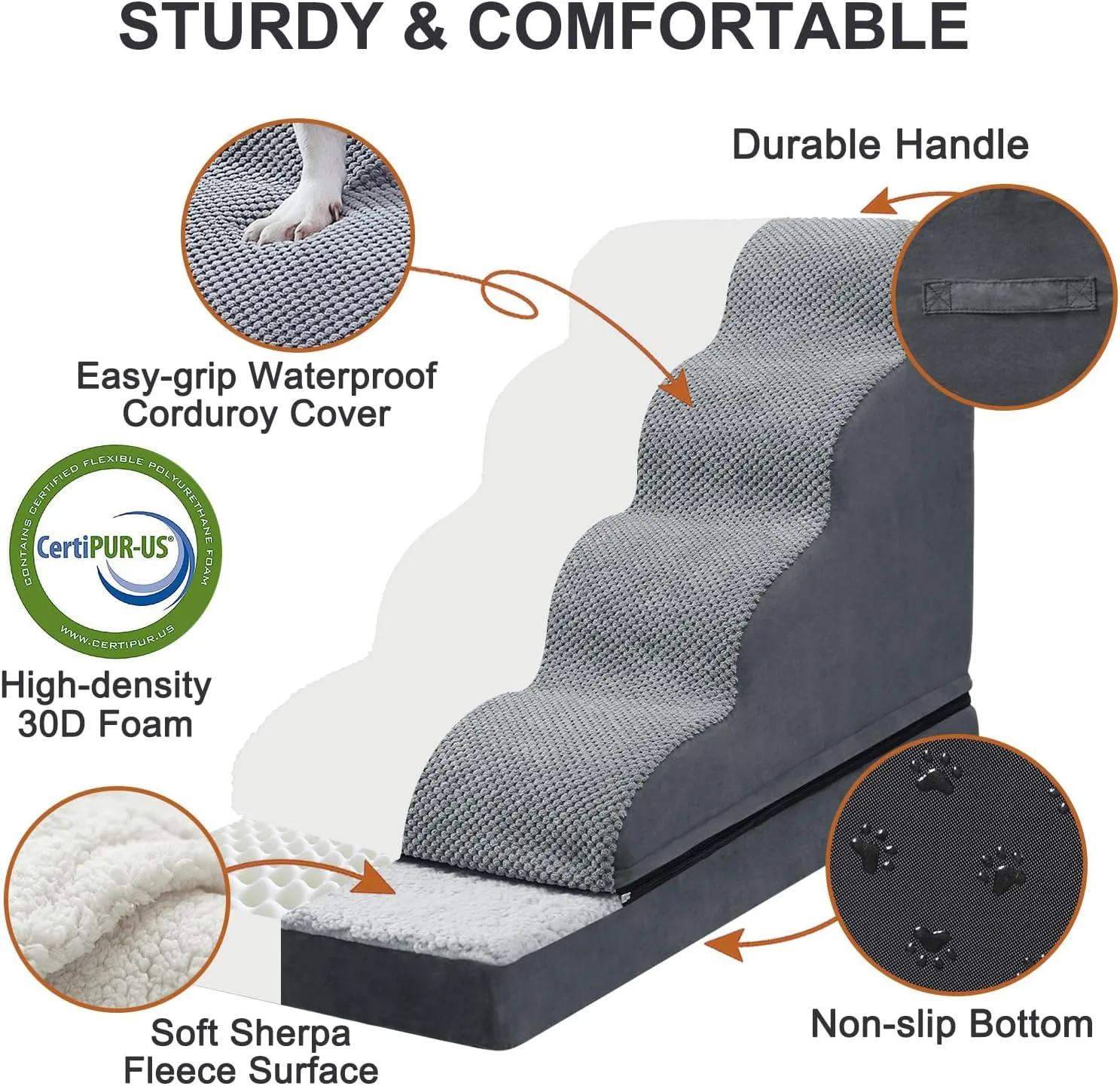 Ryoizen Dog Stairs with Detachable Non-Slip Beds for Small Dogs, Cats & Puppies - Up to 23'' Height, Waterproof Washable Memory Foam Crate Bed