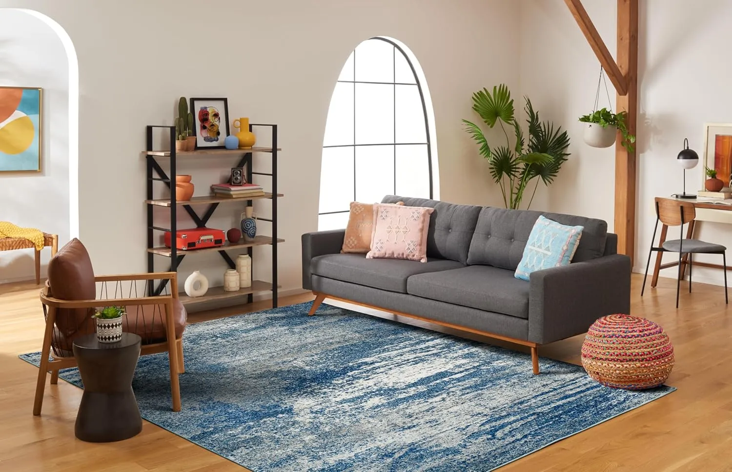 SAFAVIEH Area Rug 8x10 - Evoke Collection - Large - Navy & Ivory, Modern Abstract Design, Non-Shedding & Easy Cleaning, Ideal for Living Room, Bedroom, Office, Dining Space (EVK272A)
