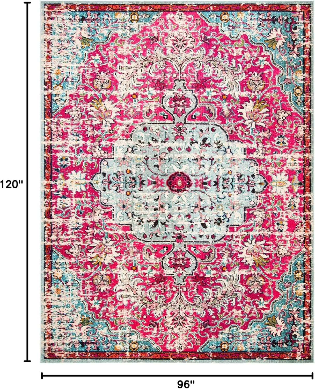 SAFAVIEH Area Rug 8x10 - Madison Collection - Large - Fuchsia & Teal, Boho Chic Medallion Distressed Design, Non-Shedding & Easy Cleaning, Ideal for Living Room, Bedroom, Dining Space (MAD447R)