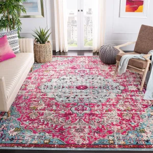 SAFAVIEH Area Rug 8x10 - Madison Collection - Large - Fuchsia & Teal, Boho Chic Medallion Distressed Design, Non-Shedding & Easy Cleaning, Ideal for Living Room, Bedroom, Dining Space (MAD447R)