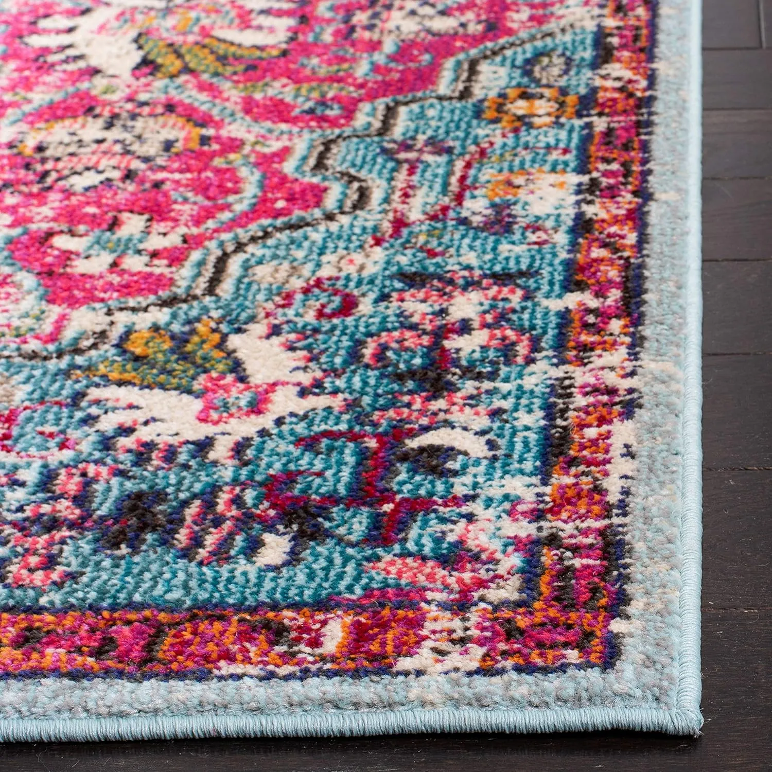 SAFAVIEH Area Rug 8x10 - Madison Collection - Large - Fuchsia & Teal, Boho Chic Medallion Distressed Design, Non-Shedding & Easy Cleaning, Ideal for Living Room, Bedroom, Dining Space (MAD447R)