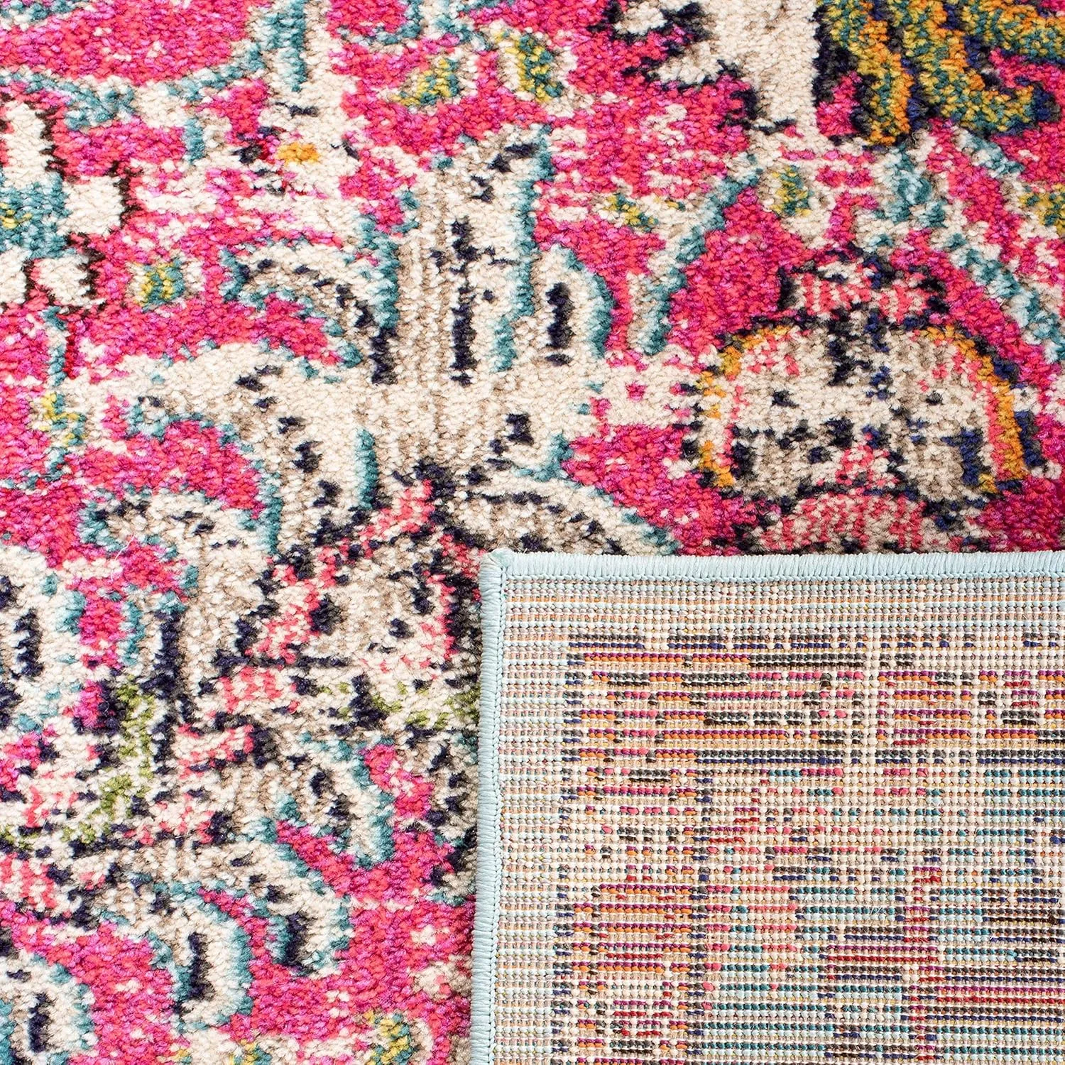 SAFAVIEH Area Rug 8x10 - Madison Collection - Large - Fuchsia & Teal, Boho Chic Medallion Distressed Design, Non-Shedding & Easy Cleaning, Ideal for Living Room, Bedroom, Dining Space (MAD447R)