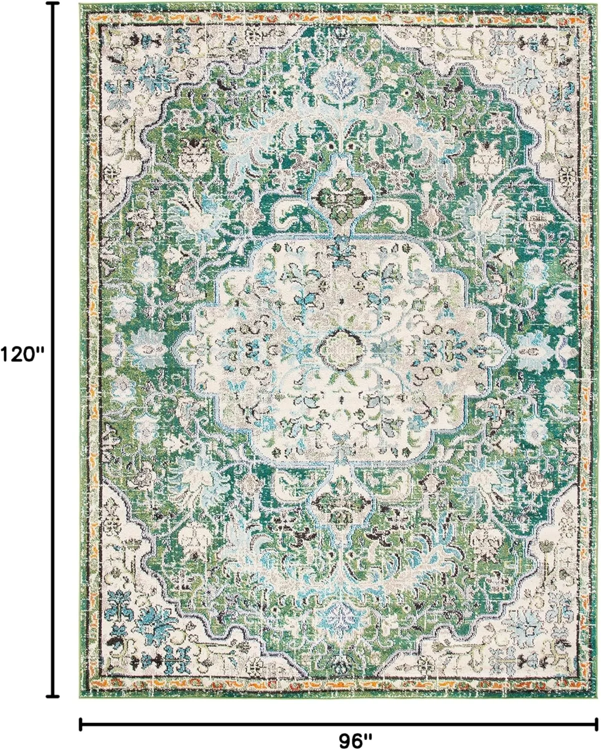 SAFAVIEH Area Rug 8x10 - Madison Collection - Large - Green & Turquoise, Boho Chic Medallion Distressed Design, Non-Shedding & Easy Cleaning, Ideal for Living Room, Bedroom, Dining Space (MAD447Y)