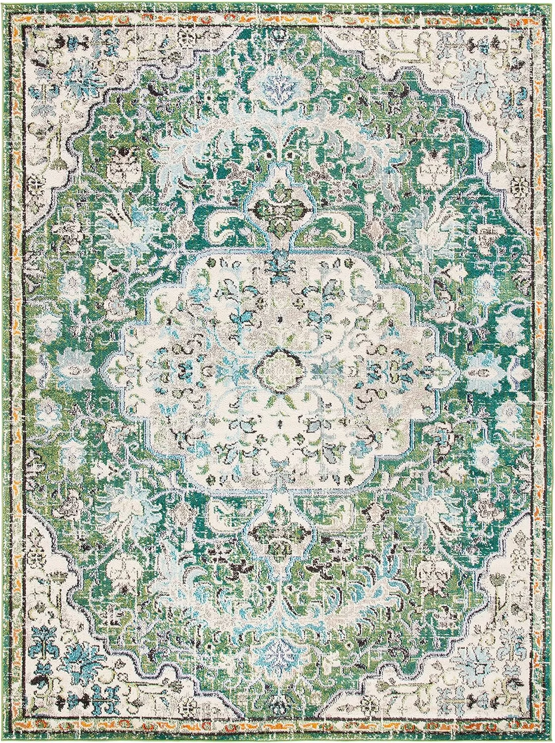 SAFAVIEH Area Rug 8x10 - Madison Collection - Large - Green & Turquoise, Boho Chic Medallion Distressed Design, Non-Shedding & Easy Cleaning, Ideal for Living Room, Bedroom, Dining Space (MAD447Y)