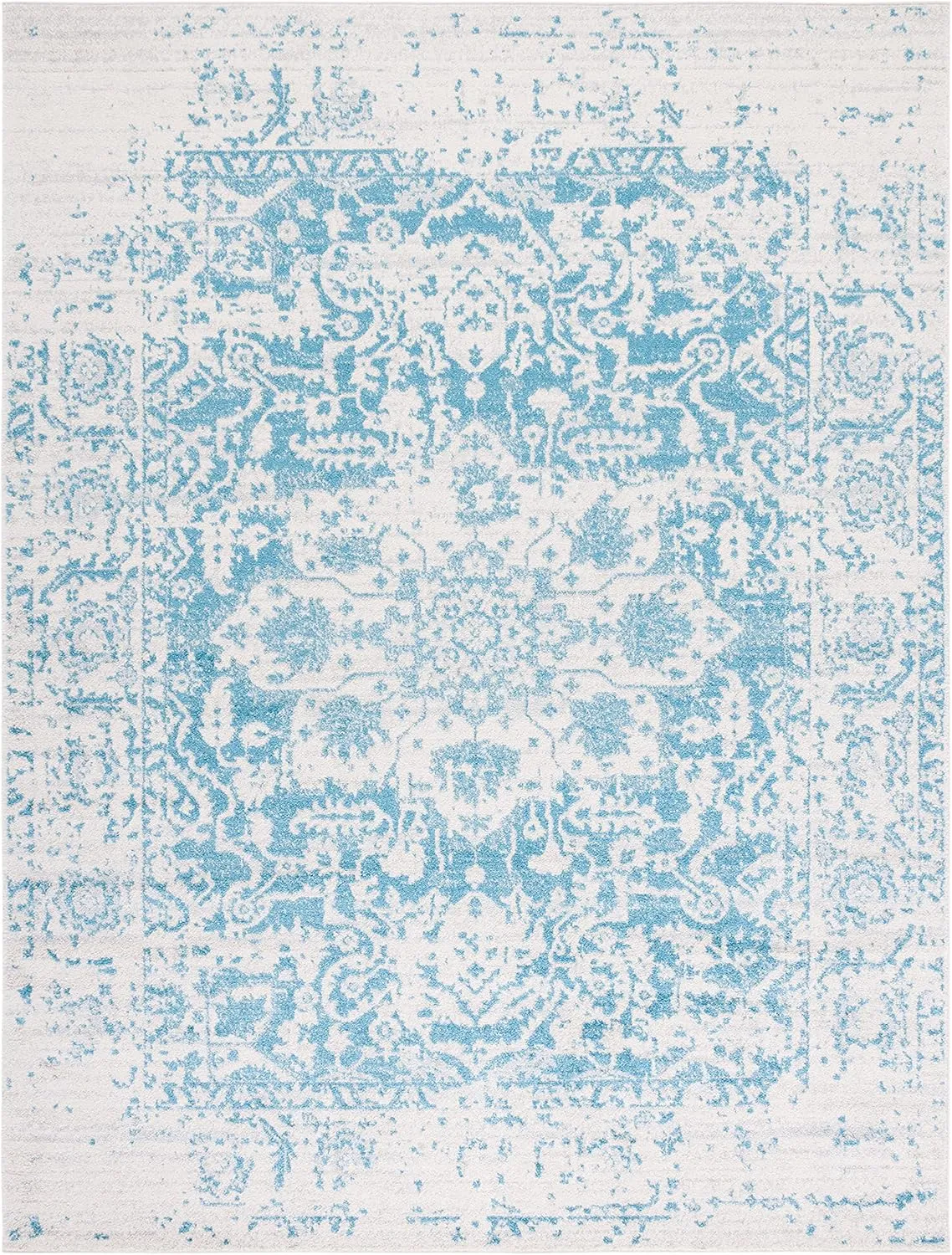 SAFAVIEH Area Rug 8x10 - Madison Collection - Large - Teal & Ivory, Snowflake Medallion Distressed Design, Non-Shedding & Easy Cleaning, Ideal for Living Room, Bedroom, Office, Dining Space (MAD603J)