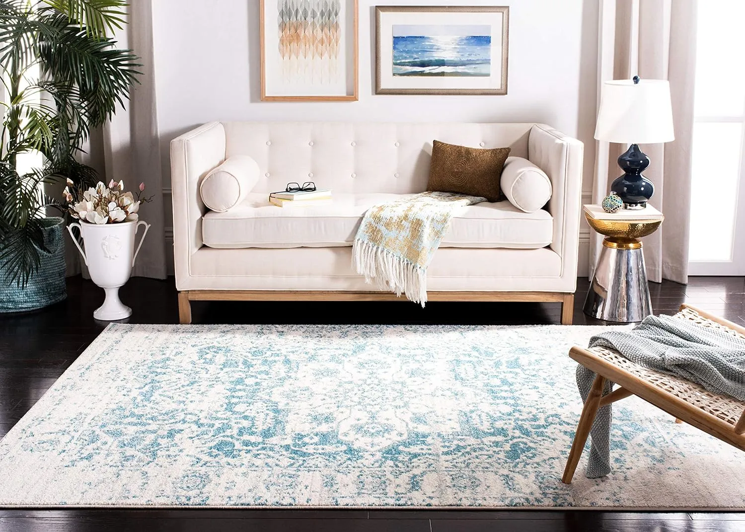 SAFAVIEH Area Rug 8x10 - Madison Collection - Large - Teal & Ivory, Snowflake Medallion Distressed Design, Non-Shedding & Easy Cleaning, Ideal for Living Room, Bedroom, Office, Dining Space (MAD603J)