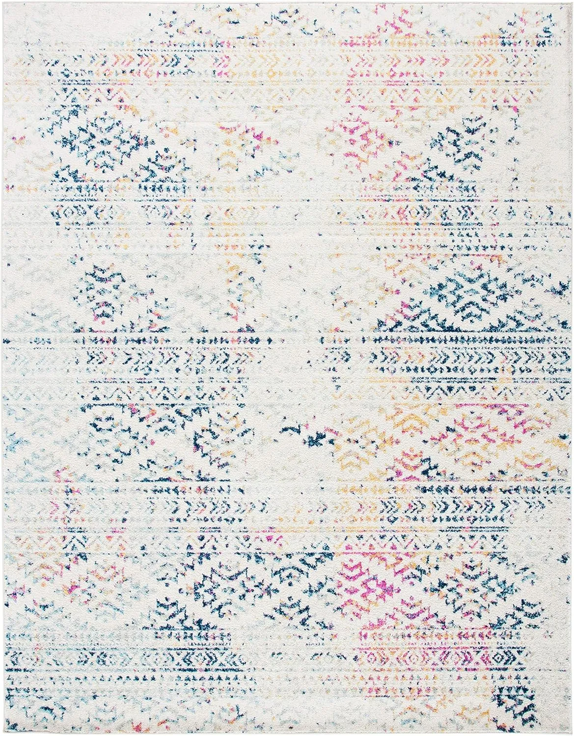 SAFAVIEH Area Rug 8x10 - Tulum Collection - Large - Ivory & Blue, Moroccan Boho Tribal Design, Non-Shedding & Easy Cleaning, Ideal for Living Room, Bedroom, Office, Dining Space (TUL272C)
