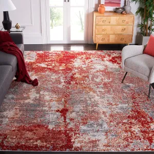SAFAVIEH Aston Collection Area Rug - 9' x 12', Red & Grey, Modern Abstract Design, Non-Shedding & Easy Care, Ideal for High Traffic Areas in Living Room, Bedroom (ASN710Q)