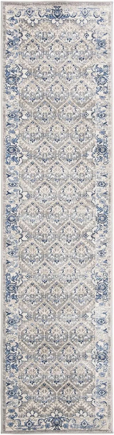 SAFAVIEH Brentwood Collection 2' x 8' Light Grey/Blue BNT869G Oriental Distressed Non-Shedding Living Room Entryway Foyer Hallway Bedroom Runner Rug