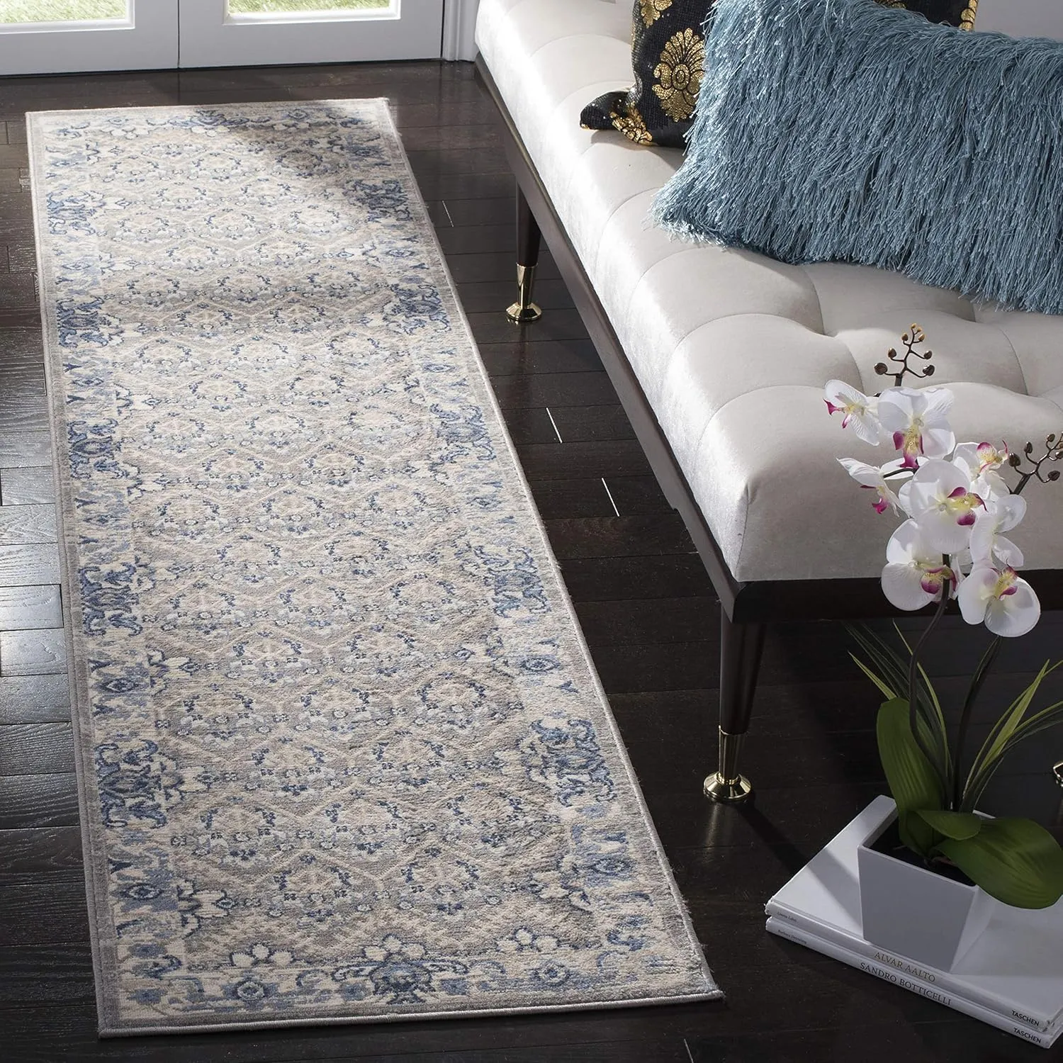 SAFAVIEH Brentwood Collection 2' x 8' Light Grey/Blue BNT869G Oriental Distressed Non-Shedding Living Room Entryway Foyer Hallway Bedroom Runner Rug
