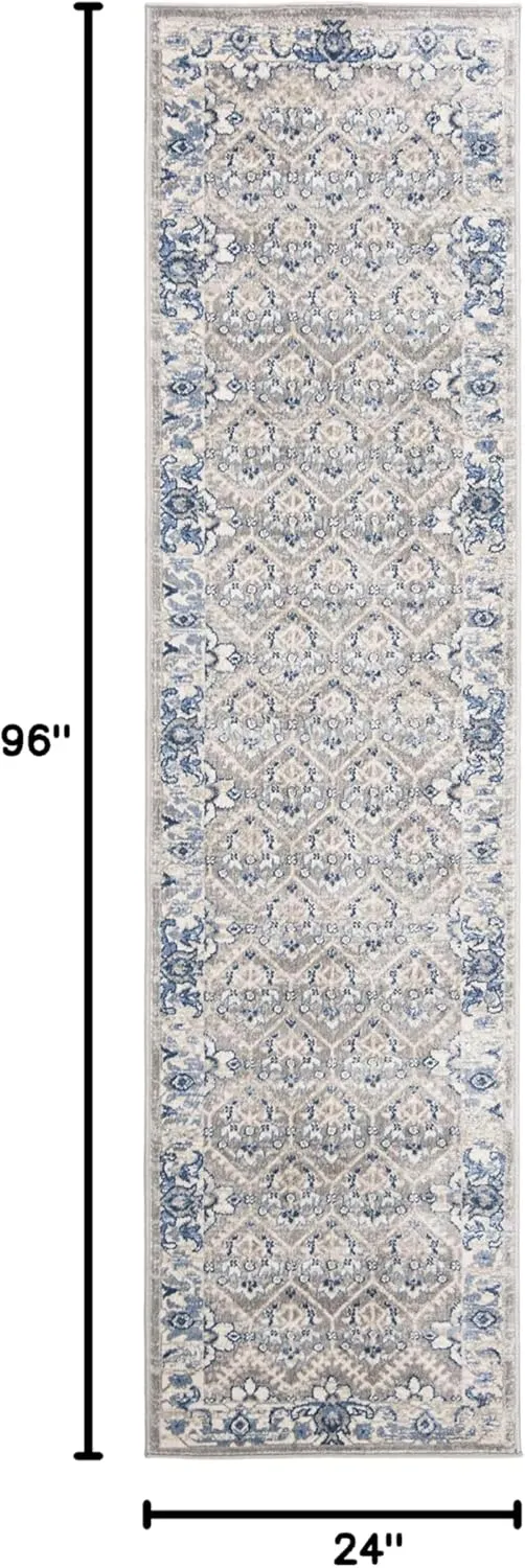 SAFAVIEH Brentwood Collection 2' x 8' Light Grey/Blue BNT869G Oriental Distressed Non-Shedding Living Room Entryway Foyer Hallway Bedroom Runner Rug