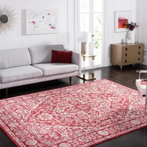 SAFAVIEH Brentwood Collection 8' x 10' Red / Ivory BNT832Q Medallion Distressed Non-Shedding Living Room Bedroom Dining Home Office Area Rug