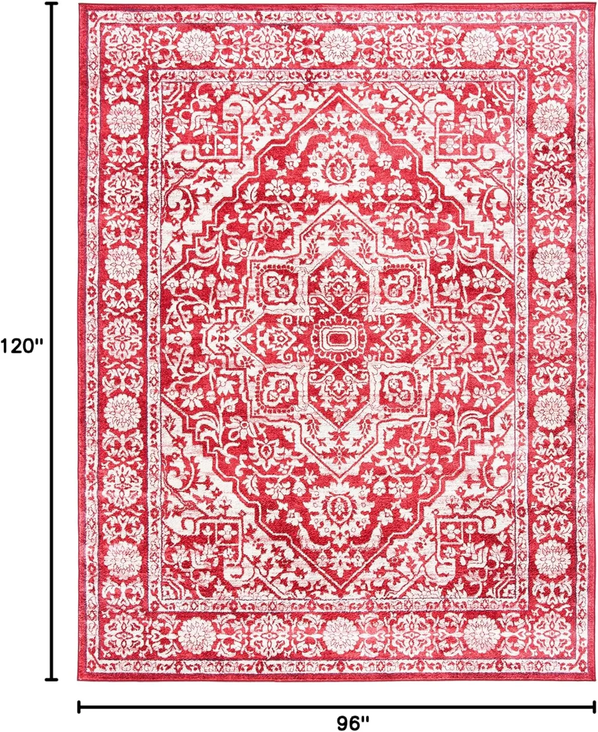 SAFAVIEH Brentwood Collection 8' x 10' Red / Ivory BNT832Q Medallion Distressed Non-Shedding Living Room Bedroom Dining Home Office Area Rug
