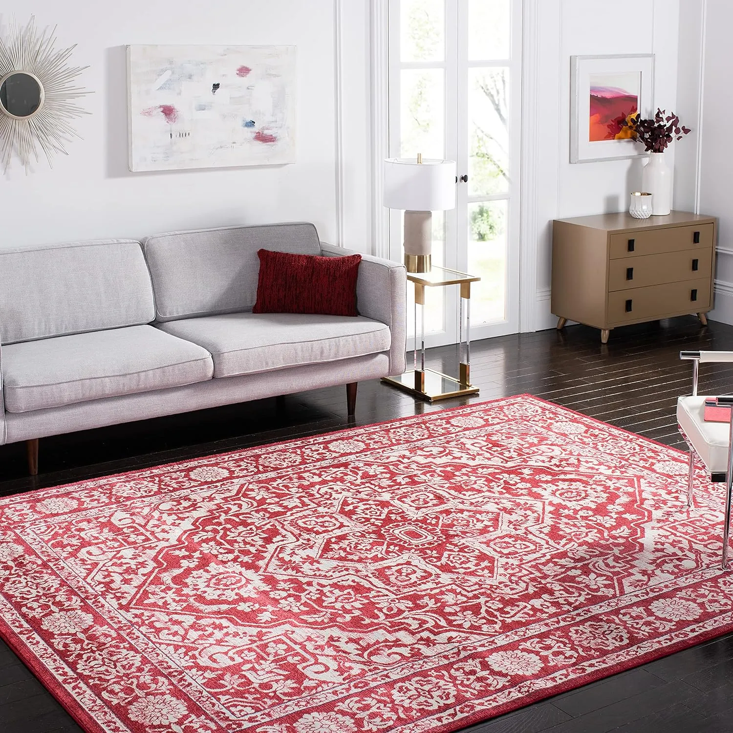 SAFAVIEH Brentwood Collection 8' x 10' Red / Ivory BNT832Q Medallion Distressed Non-Shedding Living Room Bedroom Dining Home Office Area Rug