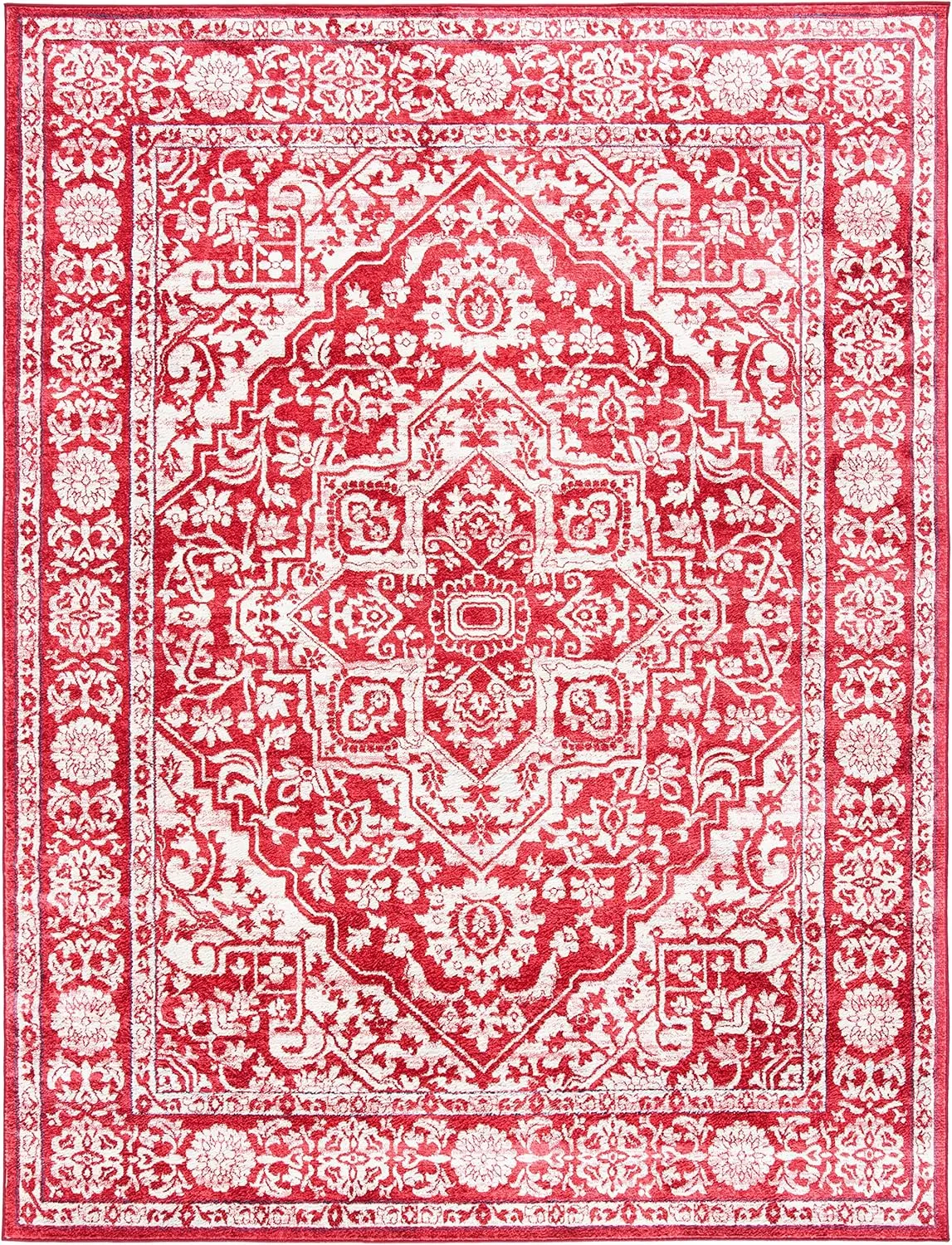 SAFAVIEH Brentwood Collection 8' x 10' Red / Ivory BNT832Q Medallion Distressed Non-Shedding Living Room Bedroom Dining Home Office Area Rug