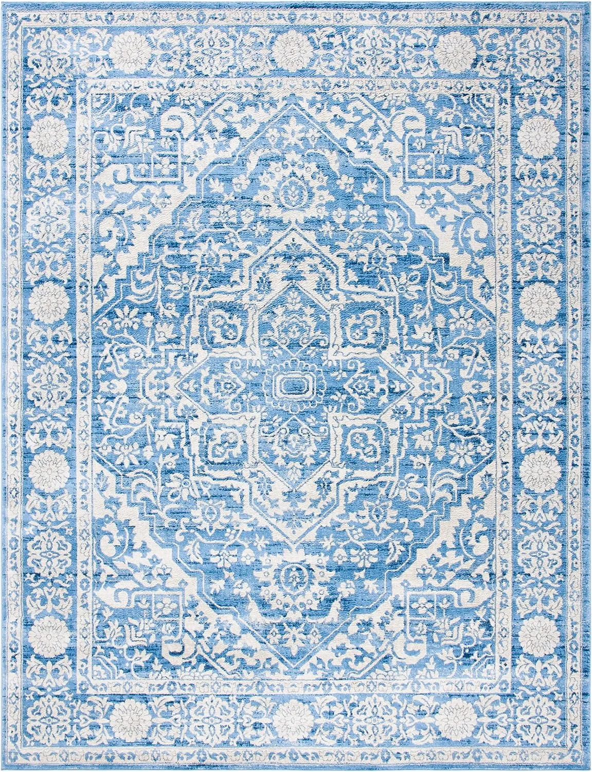 SAFAVIEH Brentwood Collection Area Rug - 12' x 18', Ivory & Navy, Oriental Design, Stain Resistant, Ideal for High Traffic Areas in Living Room, Bedroom & Dining Room (BNT832A-1218)