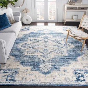 SAFAVIEH Brentwood Collection Area Rug - 8' x 10', Ivory & Navy, Medallion Distressed Design, Non-Shedding & Easy Care, Ideal for High Traffic Areas in Living Room, Bedroom (BNT865A)