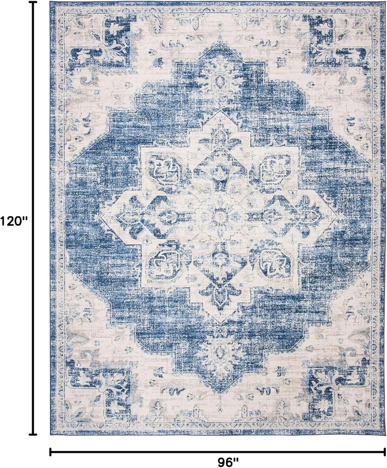 SAFAVIEH Brentwood Collection Area Rug - 8' x 10', Ivory & Navy, Medallion Distressed Design, Non-Shedding & Easy Care, Ideal for High Traffic Areas in Living Room, Bedroom (BNT865A)