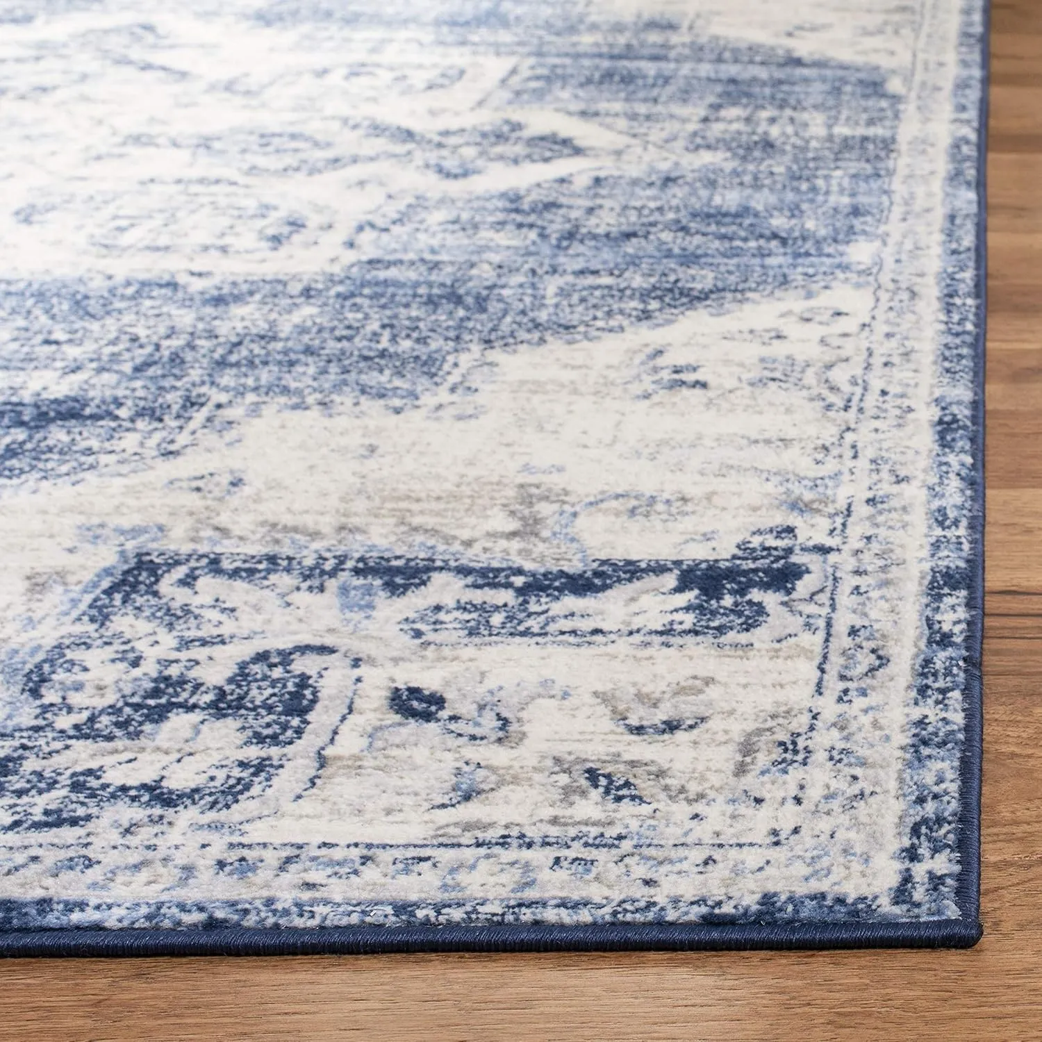 SAFAVIEH Brentwood Collection Area Rug - 8' x 10', Ivory & Navy, Medallion Distressed Design, Non-Shedding & Easy Care, Ideal for High Traffic Areas in Living Room, Bedroom (BNT865A)