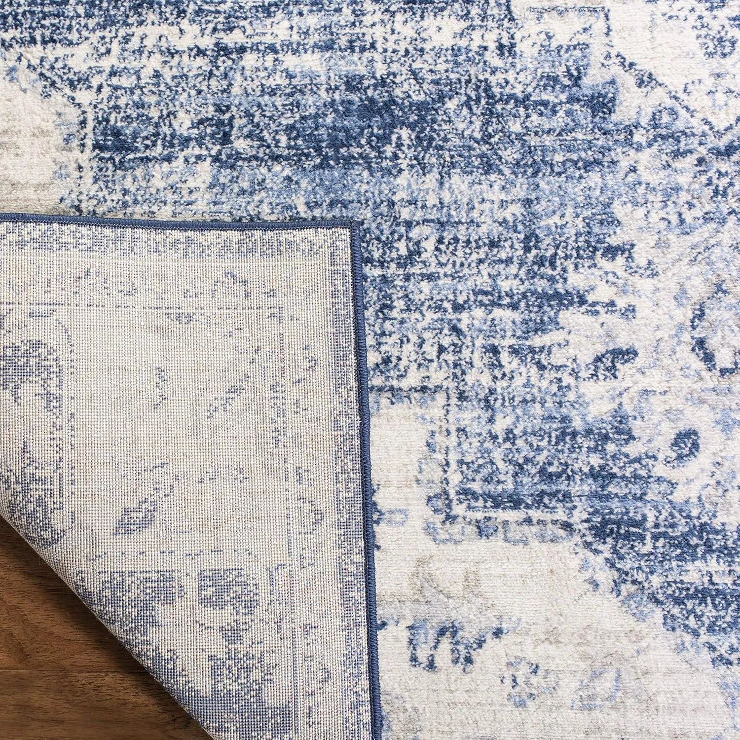 SAFAVIEH Brentwood Collection Area Rug - 8' x 10', Ivory & Navy, Medallion Distressed Design, Non-Shedding & Easy Care, Ideal for High Traffic Areas in Living Room, Bedroom (BNT865A)
