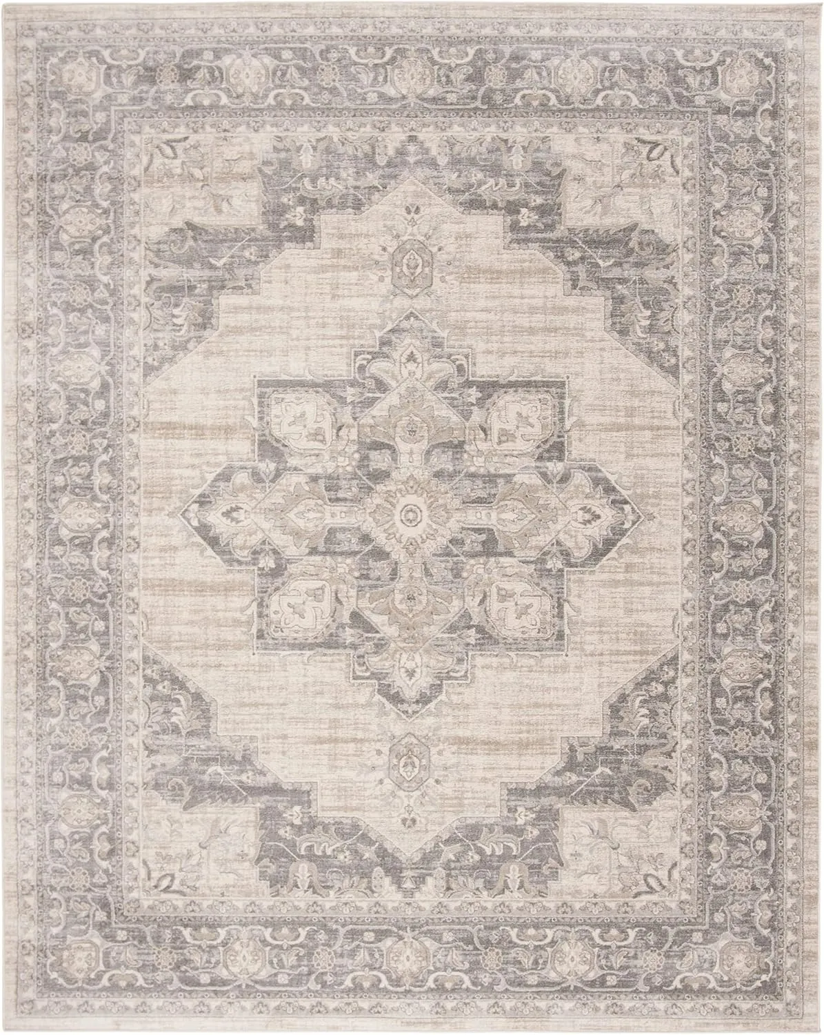 SAFAVIEH Brentwood Collection Area Rug Rectangle - 8' x 10', Cream & Grey, Medallion Distressed Design, Non-Shedding & Easy Care, Ideal for High Traffic Areas in Living Room, Bedroom (BNT865B)