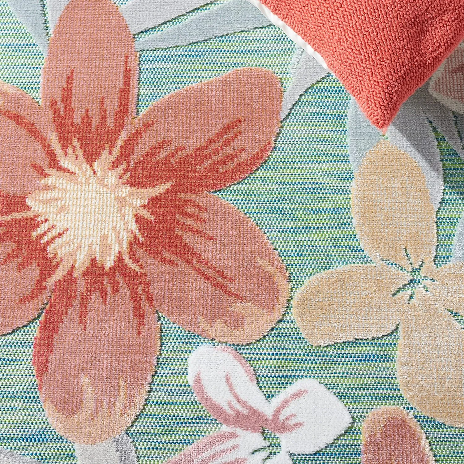 SAFAVIEH Cabana Collection Area Rug - 9' x 12', Green & Rust, Floral Tropical Design, Non-Shedding & Easy Care, Indoor/Outdoor & Washable-Ideal for Patio, Backyard, Mudroom (CBN454Y)