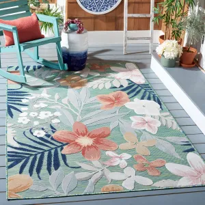 SAFAVIEH Cabana Collection Area Rug - 9' x 12', Green & Rust, Floral Tropical Design, Non-Shedding & Easy Care, Indoor/Outdoor & Washable-Ideal for Patio, Backyard, Mudroom (CBN454Y)