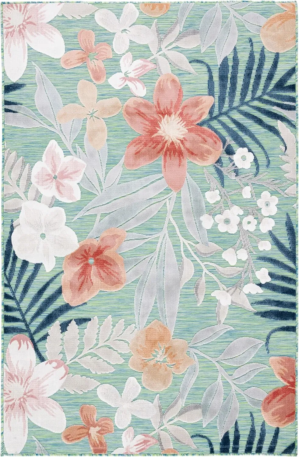 SAFAVIEH Cabana Collection Area Rug - 9' x 12', Green & Rust, Floral Tropical Design, Non-Shedding & Easy Care, Indoor/Outdoor & Washable-Ideal for Patio, Backyard, Mudroom (CBN454Y)
