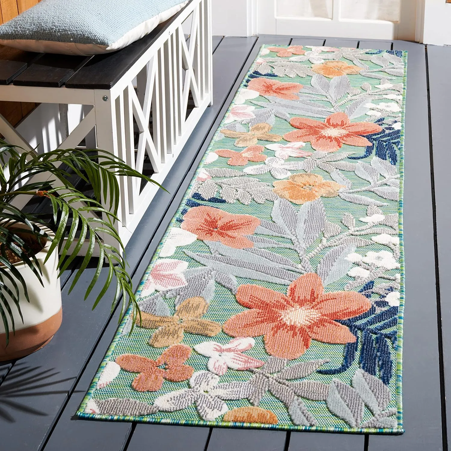 SAFAVIEH Cabana Collection Runner Rug - 2' x 10', Green & Rust, Indoor/Outdoor, Waterproof & Easy Cleaning, Ideal for Patio, Backyard, Mudroom (CBN454Y-210)