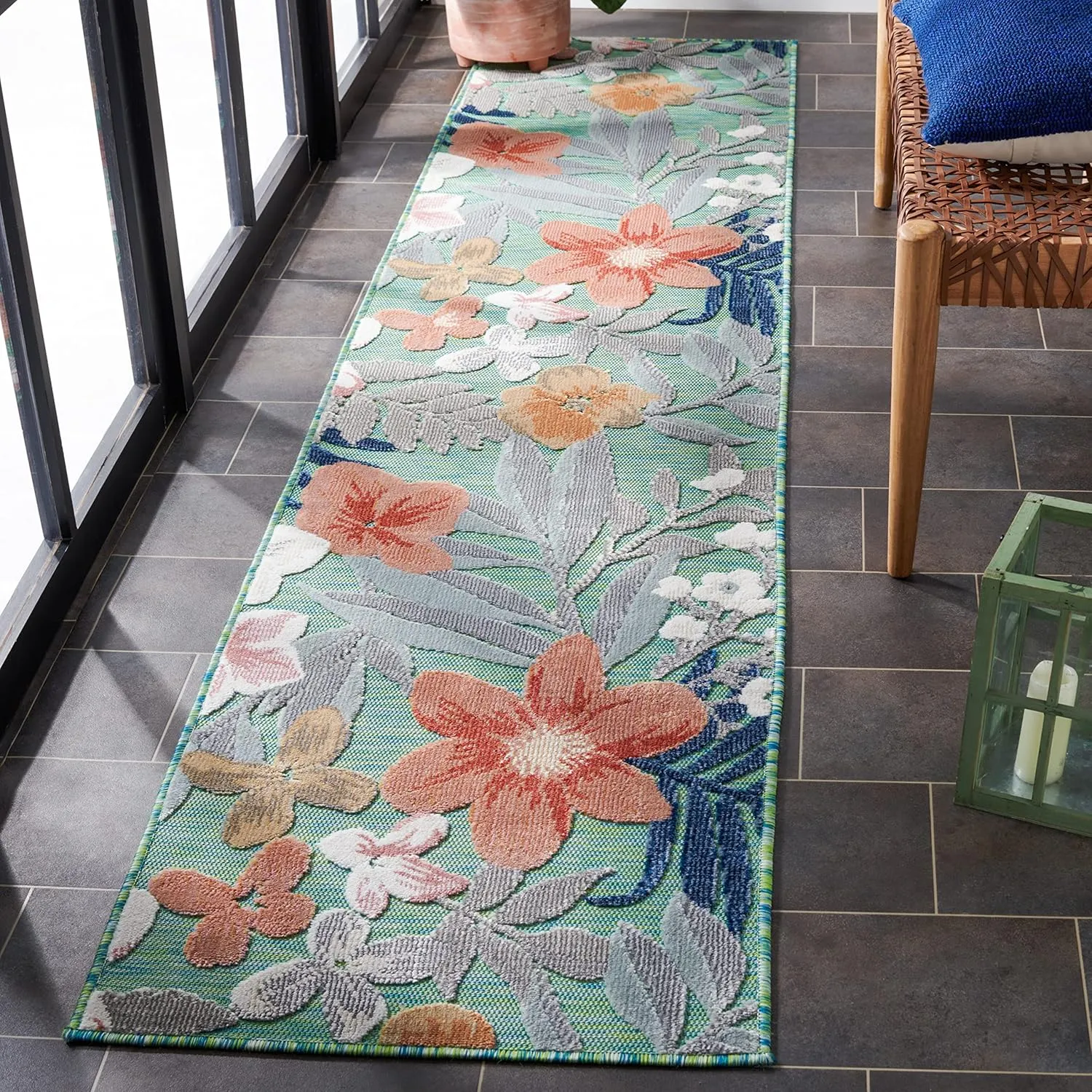 SAFAVIEH Cabana Collection Runner Rug - 2' x 10', Green & Rust, Indoor/Outdoor, Waterproof & Easy Cleaning, Ideal for Patio, Backyard, Mudroom (CBN454Y-210)