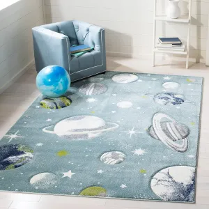 SAFAVIEH Carousel Kids Collection Area Rug - 9' x 12', Teal & Ivory, Non-Shedding & Easy Care, Ideal for High Traffic Areas for Boys & Girls in Playroom, Nursery, Bedroom (CRK103J)