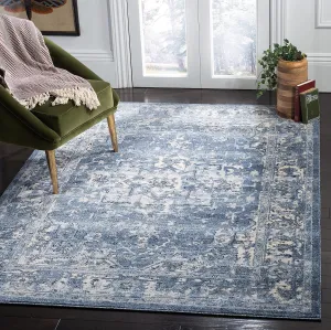 SAFAVIEH Charleston Collection Area Rug - 3' x 5', Navy & Creme, Oriental Distressed Design, Ideal for High Traffic Areas in Living Room, Bedroom, Dining (CHL411N-3)